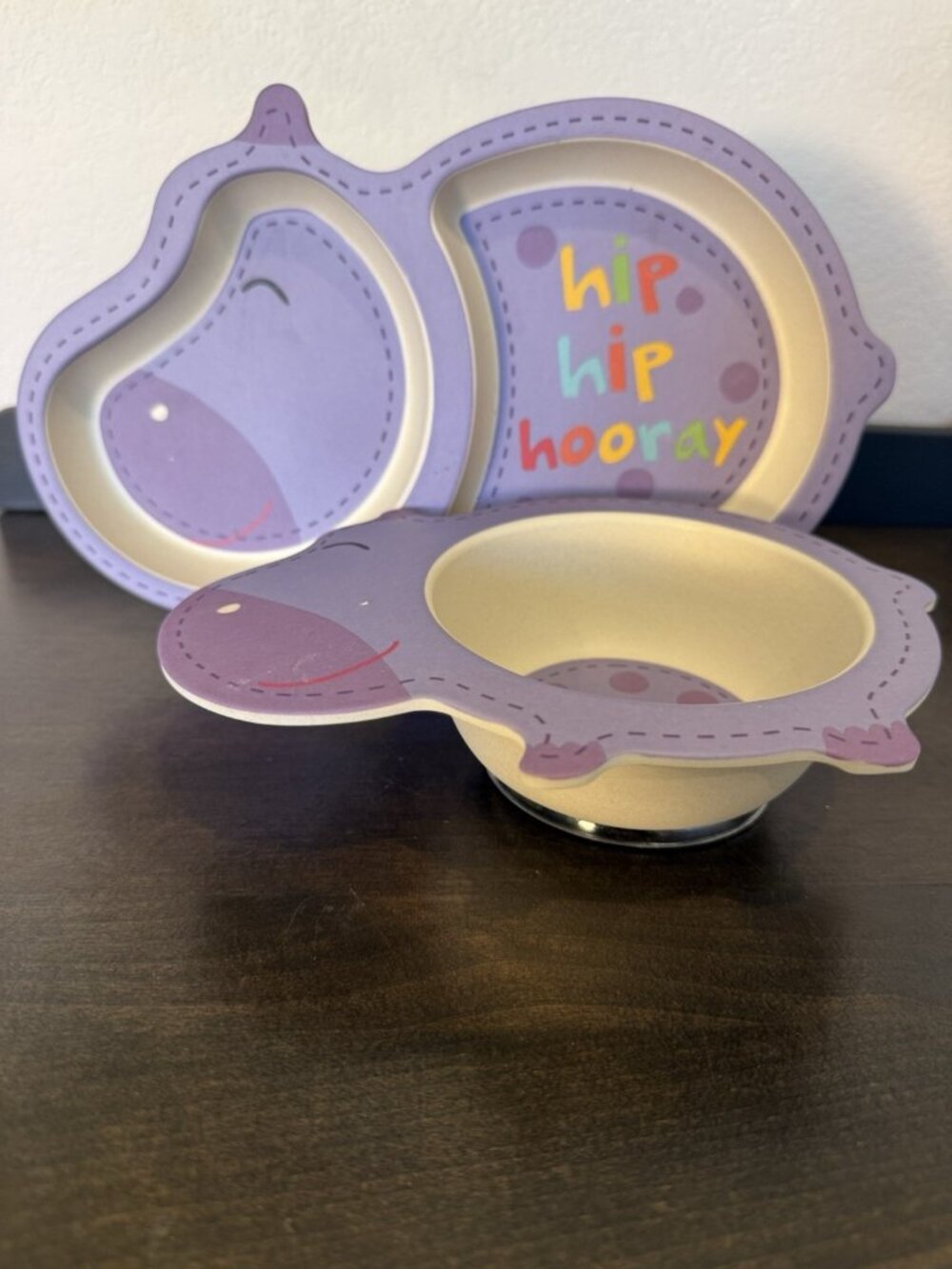 Vintage Tiny Footprint 2 Piece Hippopotamus Children’s Serving Plate & Bowl Set